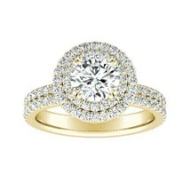 3CT Round Cut Lab-Created Moissanite Halo Engagement Ring 14K Yellow Gold Plated - £75.74 GBP
