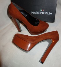 Made in Italia Platform Pumps orange Suede &amp; Patent  Size 40 us 9.5 new - £104.07 GBP