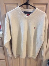 TOMMY HILFIGER WOMENS CREAM V-NECK SWEATER - SIZE LARGE - FREE SHIPPING - $35.44
