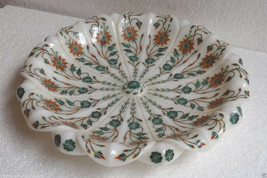 12&quot; Marble Inlay Fruit Bowl Carnelian Malachite Inlay Floral Art Decorat... - £1,599.39 GBP
