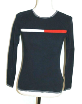 TOMMY HILFIGER KNITTED SWEATER SMALL NAVY BLUE CREW NECK LONG SLEEVE FRO... - £12.39 GBP