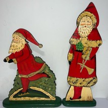 Vintage 1990 Albert E Price Wooden Santa Plaque Santa On A Stand Lot Of 2 - £34.27 GBP