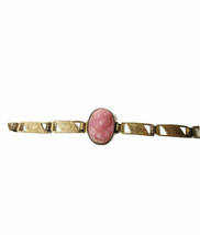 Antique Pink Cameo Bracelet Rectangle Chain Links Hook Clasp Brass Tone Metal - £51.95 GBP