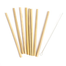 Kikkerland 7.5&quot; Reuseable Bamboo Straws - Set of 8 with Cleaning Brush - £6.14 GBP