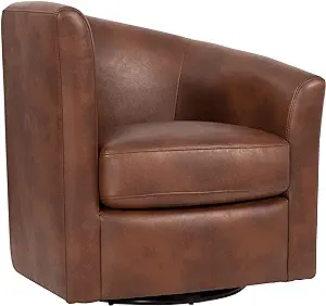 Soraya Swivel Chair, Caramel Brown Faux Leather - $669.99
