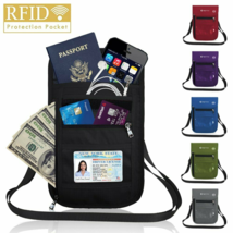 RFID Blocking Passport ID Card Holder Travel Wallet Bag Anti-theft Neck Pouch - £7.97 GBP