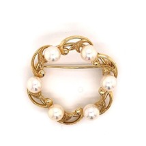 Mikimoto Estate Brooch Pin With Pearls 14k Gold 7.83 Grams 6.07 mm M129 - £474.02 GBP