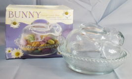 Indiana Glass Bunny on Nest Crystal Candy Dish Made in USA Box Rabbit Easter - £18.54 GBP