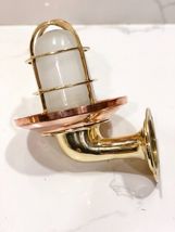 MILKY WHITE GLOBE NAUTICAL THEME BRASS BULKHEAD SWAN WALL LAMP WITH COPP... - $143.55