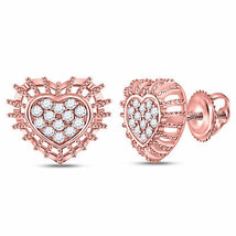 10kt Rose Gold Womens Round Diamond Heart Earrings 1/4 Cttw - £285.95 GBP