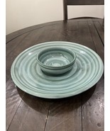 Louisville Stoneware Pottery Green Circle Swirl Chip n&#39; Dip Tray Kentuck... - $79.19