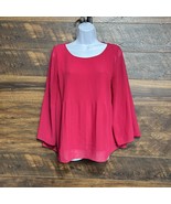 Max Studio Pleated Chiffon Blouse Women Large Coral 3/4 Puff Sleeve - $13.33 CAD