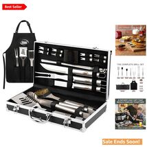 21-Piece Stainless Steel BBQ Grill Tool Set with Case and Apron for Outd... - $61.33