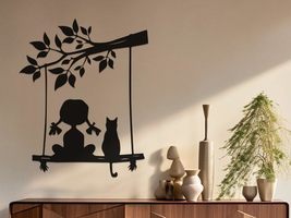 LaModaHome Cats on Swing Wall Art, Whimsical Feline Metal Decor for Pet Lovers,  - £27.33 GBP+