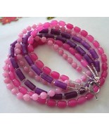 3 Strand Spring Easter Pink Purple Stone 22&quot;  Necklace  ❤️ Heart Toggle ... - $41.83