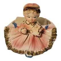 Vintage Napco Girl In Pink Dress Hat Holding Present Planter 4J4595 Orig Sticker - £19.68 GBP