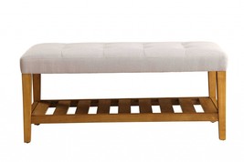40" Light Gray and Brown Upholstered Polyester Bench with Shelves - $5,061.34 MXN