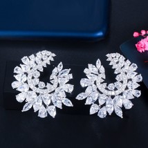 ThreeGraces Trendy Big Leaf Shape Cubic Zirconia Elegant Wedding Dangle Earrings - £17.97 GBP