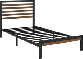 Twin Metal Platform Bed Frame with Bamboo Wood Slatted Headboard and Footboard - $245.49