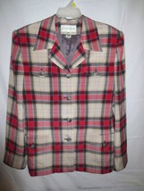 Evan-Picone Red Black Plaid Silk Blazer Jacket Lined Dress Business Sz 12 - £31.34 GBP