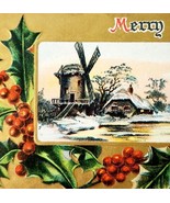 Merry Christmas 1910 Greeting Postcard Embossed Windmill Gold Farmhouse ... - $40.99 CAD