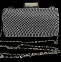 jessica mcclintock Clutch Crossbody Platinum Silver Beaded Mesh Bag - £27.60 GBP