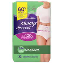 Always Discreet Adult Incontinence Underwear for Women, Size  S/M, 32 CT - $23.38