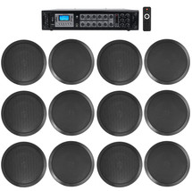 Rockville 6-Zone Amplifier+(12) 8" 2-Way Black Ceiling Speakers For Restaurant - £740.84 GBP