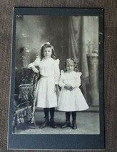 Cabinet Card late 1800s 2 young girls sisters dresses J.W. Goetz West Be... - $14.50