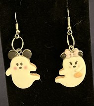 Silver Tone Halloween Resin Mickey &amp; Minnie Mouse Ghost French Wire Earrings - $6.16