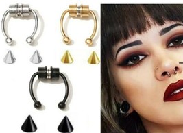1 Set Surgical steel Non-Piercing Magnetic Fake Septum Nose Ring &amp; Studs... - £3.15 GBP