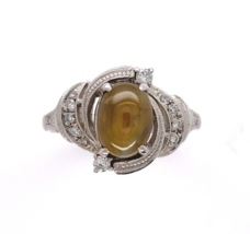 Platinum Ring with GIA 2.05ct Genuine Natural Cat&#39;s Eye Chrysoberyl (#J6467) - £1,367.74 GBP