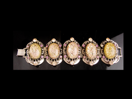 Vintage Bookchain Bracelet - Vintage Medieval rhinestone bracelet - pink foil rh - £129.76 GBP