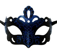 Regal Black Masquerade Venetian Mask with Blue, Red or Hot Pink Glitter Accents - £6.59 GBP+