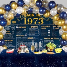 Blue 51St Birthday Party Decorations, Blue Gold Back In 1973 Banner, 60Pcs Confe - £25.40 GBP