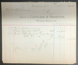 CLEVELAND &amp; BREWSTER TOBACCONISTS vintage February 12, 1886 invoice (NY) - £10.27 GBP