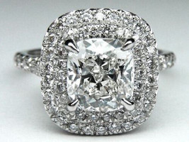 3.0Ct Cushion Cut Simulated Diamond Halo Engagement Ring 14K White Gold Size 9.5 - £199.63 GBP