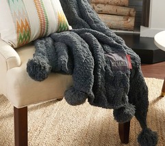 Peace Love World 60&quot;x70&quot; Mega Luxe Cable Knit Throw w/Pom-Poms Charcoal OPEN BOX - £73.65 GBP