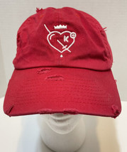 Kbethos Vintage Red Distressed Womens Ball Cap Embroidered Heart Crown Adjustabl - £10.07 GBP