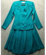Vtg Nancy Johnson 2 Piece Suit Jacket &amp; Skirt Women 4 Blue Embossed Pais... - $69.48