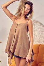 BiBi Popcorn Waffle Knit with Buttoned Front Cami Top - $16.64