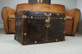 Vintage Leather Brown Finest Trunk Classic With Key Leather Box Active Trunk - £631.66 GBP