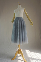 GRAY Dot Tulle Midi Skirt Women's Custom Plus Size Fluffy Tulle Skirt image 9