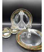 Vtg Libbey Holly Berries Christmas Ribbon 3 - 8&quot; plates 2 - 2 1/2 candle... - £23.66 GBP