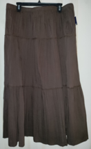 NWT WOMENS BROWN PULL ON TIERED CRINKLE COTTON BROOMSTICK FULL SKIRT SIZ... - £19.67 GBP
