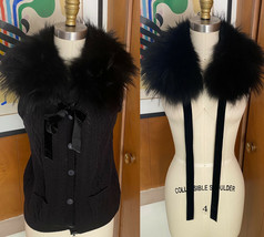 James Coviello for ANNA SUI Racoon FUR Collar wool Cardigan sweater M po... - $272.25