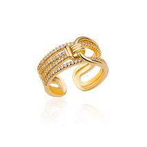 Luxury Double Layers Zircon Statement Rings for Women Gold Plated Openin... - £21.58 GBP