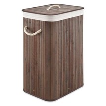 Brown Bamboo Laundry Hamper Dirty Clothes Basket with Lid and Removable Bag - £84.30 GBP