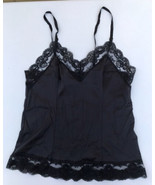 Vtg Non-Cling Tricot Camisole Sz M Silky Lace Black Adjustable Satin Rib... - $12.38