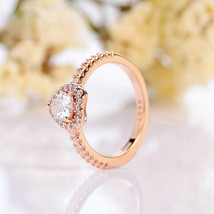 Rose Gold Plated Vintage Sparkling White Elevated Heart Ring For Women  - £12.24 GBP